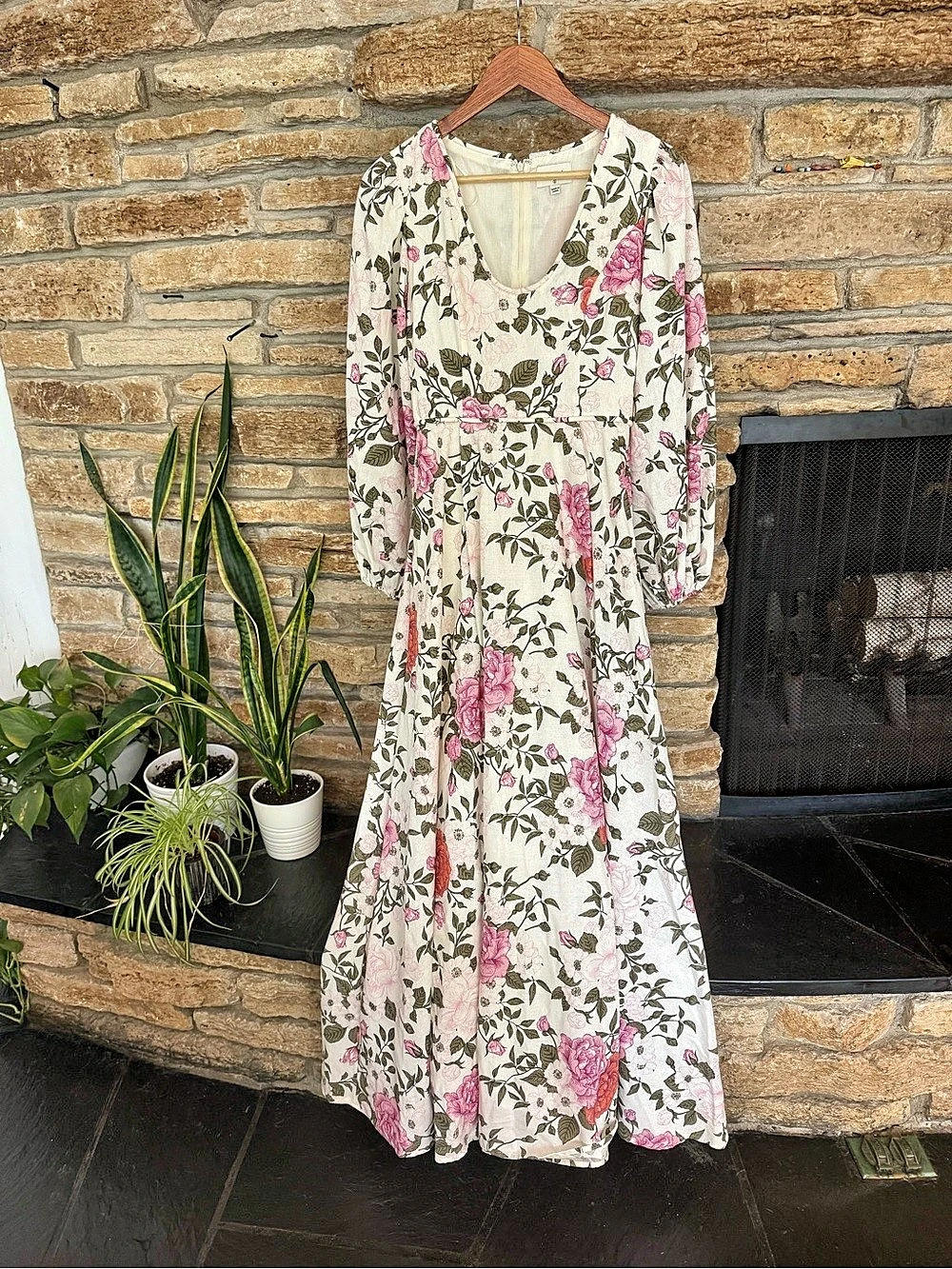 AURA Can You Imagine Berry Multi Print Long Dress Cream & Pink Small
